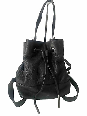 #ad Treasure Bond Black Leather Backpack Purse Hobo Bucket Bag $58.99