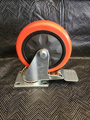 #ad 5 Inch Orange Wheel Caster Locking Casters w Brake Swivel Plate Castors $12.40