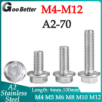 #ad A2 Stainless Steel Metric Hex Cap Flange Bolts Screws Serrated M4 M5 M6 M8 M12 $6.06