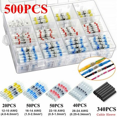 #ad 500PC Solder Seal Sleeve Heat Shrink Stick Butt Wire Stick Connectors Terminals $9.40