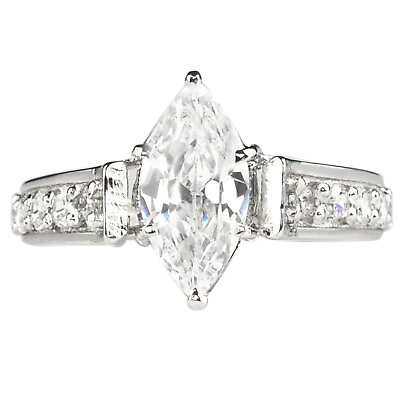 #ad 3.00Ct D VVS1 Marquise Shape Solitaire With Accents Ring In 925 Sterling Silver $130.00