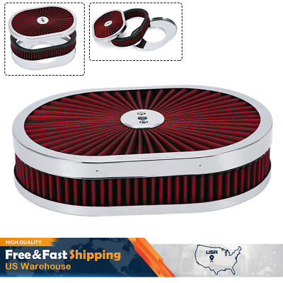 #ad 12quot; Oval Super flow Thru Air Cleaner Washable For SBC Chevy Ford 5 1 8 Carb Neck $51.80