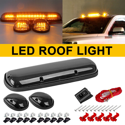 #ad For 02 07 Chevy Silverado GMC Sierra Clear 3PC Cab Roof Amber LED Running Lights $63.98