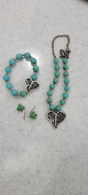 #ad Mixed Turquoise w Silver PLATED Acrylic Beaded Necklace Bracelet Earringsring $7.20
