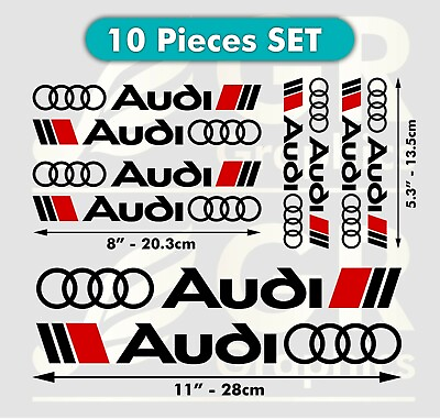 #ad AUDI Decal SET x10 Racing Sport S Line Stickers Emblem Logo BLACK RED $21.99