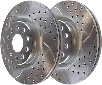#ad Autoshack PR44281DSZPR Front Drilled Slotted Brake Rotors Silver Pair of 2 Drive $123.99
