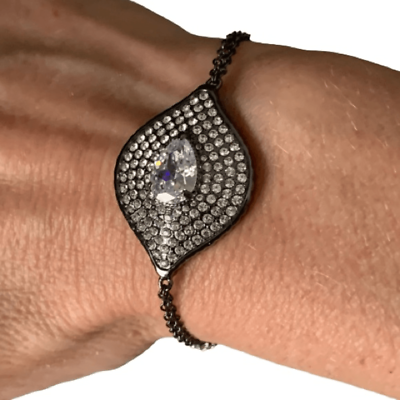 #ad JOAN BOYCE Evil Eye Angel Eye Gunmetal Bracelet Crystal Protective Bracelet NEW $50.00