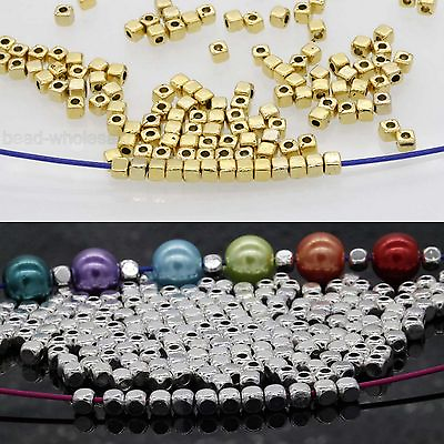 #ad 100 500Pcs Loose Cube Tibetan Silver Charm Spacer Beads Jewelry Findings 3.5*3mm $4.29