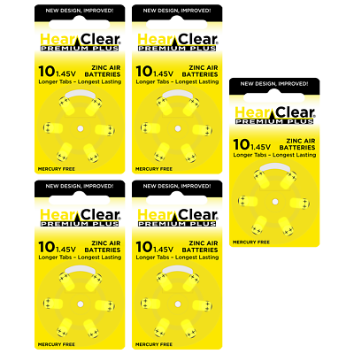 #ad HearClear Size 10 Zinc Air 1.45V Hearing Aid Batteries Yellow Tab 30 Pack $9.96