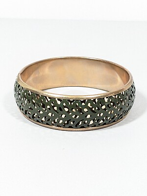 #ad Vintage Green Metallic Open Work Gold Tone Bangle Bracelet Bali Style 8.5quot; $6.99