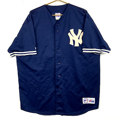 #ad Vintage New Yankees Bernie Williams Majestic Jersey Size 2XL Blue Mlb $55.24