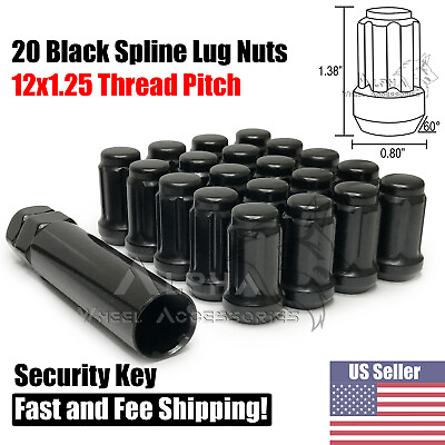 #ad 20 Black Spline Lug Nuts 12x1.25 For Subaru BRZ Impreza WRX STI Crosstrek Key $20.89