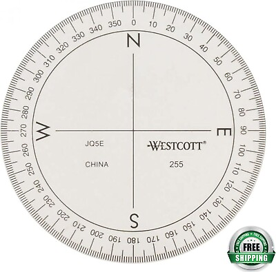#ad Westcott 3 1 2 Inch 360 Degree Compass Protractor Transparent 255 Clear NEW $4.97