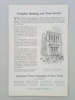 #ad 1918 Guaranty Trust Company of New York Banking Finance Vtg Magazine Print Ad $9.99