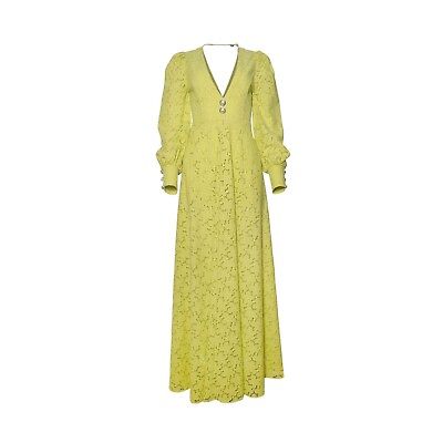 #ad ADIBA Designer Verna Lime Green Eyelet Long Maxi Dress Size L $899.00