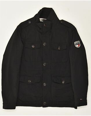 #ad TOMMY HILFIGER Mens Military Jacket UK 38 Medium Black Polyester AT01 GBP 49.95