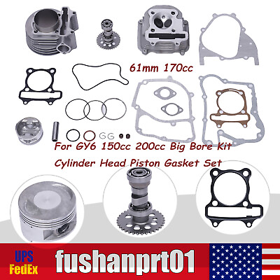 #ad For GY6 150cc 200cc Big Bore Kit Set Cylinder Head Piston Gasket Set 61mm 170cc $78.01