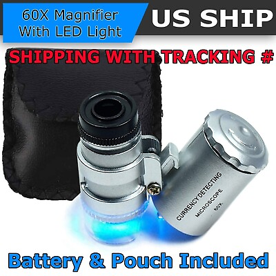 #ad 60X Magnifying Loupe Jewelry Jewellers Pocket Magnifier Eye Glass Led Light $4.95