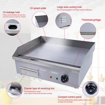 #ad Commercial 22” Restaurant Grill BBQ Flat Top Electric Countertop Griddle 3000w $172.90
