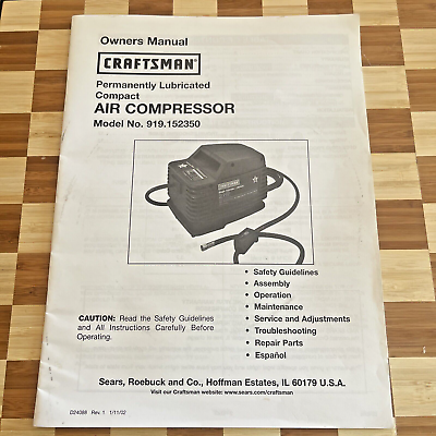 #ad #ad Original Craftsman Sears Air Compressor Parts Owners Manual Model No. 919.152350 $20.00