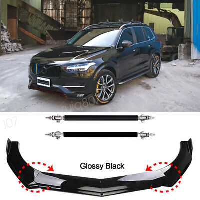 #ad Front Bumper Lip Splitter Glossy Black Strut Rods For Volvo S40 S60 S80 06 18 $79.99