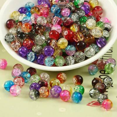 #ad 4mm 6mm 8mm 10mm Round Crackle Crystal Glass Loose Crafts Beads Wholesale lot $2.75