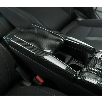 #ad For 2016 2021 Honda Civic Interior Central Armrest Box Panel Carbon Fiber Black $29.99