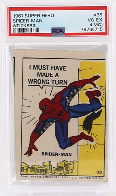 #ad 1967 Marvel Comics Super Hero Stickers #39 SPIDER MAN PSA 4 $49.99