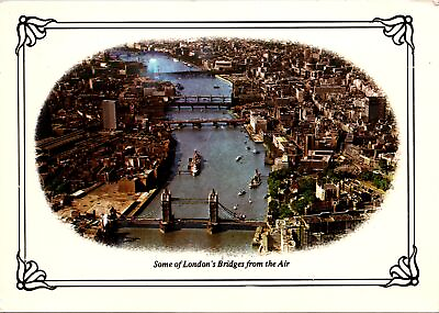 #ad CONTINENTAL SIZE POSTCARD SERIES OF LONDON#x27;S BRIDGES FROM THE AIR OVAL VIEW $5.99