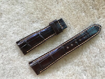 #ad 22mm 16mm Genuine Real Alligator Crocodile Leather Watch Strap Band Dark Brown $49.00