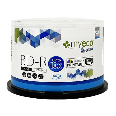 #ad 50 Myeco 10X BD R 25GB Blu ray White Inkjet Hub Printable Blank Recordable Disc $19.99