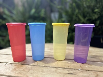 #ad #ad Tupperware New Set of 4 Colorful 16oz Tumblers with lids $21.99