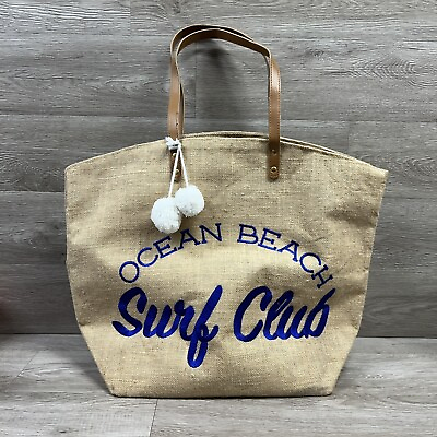 #ad Ocean Surf Club Beach Tote Bag Large Beach Bag Family Pool Bag Burlap Tote Bag $15.21