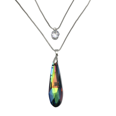 #ad Mixed Color Glass Crystal Teardrop Pendant Fashion Double Chain Necklace $6.99