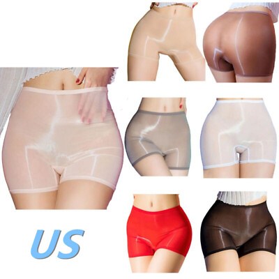 #ad US Women Sheer Ice Silk Boxer Briefs Panties Sexy Seamless Underwear Nightwear $8.78