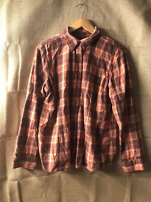 #ad Lincoln Outfitters Shirt Top Womens Size XL Plaid Flannel button up Orange Brown $27.77