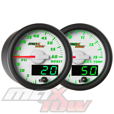 #ad MaxTow White Digital Analog 60PSI Diesel Boost 1500F EGT Pyrometer Gauge Set $244.99