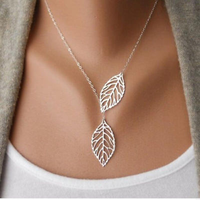 #ad New Women#x27;s Fashion Jewelry 925 Silver Plated Leaf Pendant Necklace TK1 10 $10.32