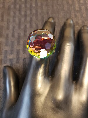 #ad Retro Crystal Ball Rainbow Prism Gold Plated Ring Size 4.5 to 5.5 $45.00