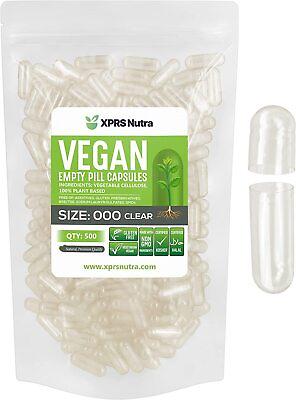 #ad Size 000 Clear Empty Vegan Vegetable Vegetarian Pill Capsules Veg Vcaps USA Made $11.99