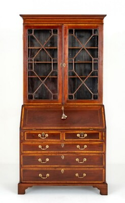 #ad Georgian Bureau Bookcase Period Mahogany Desk $3050.00