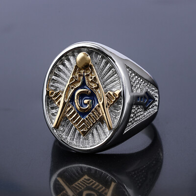 #ad Plated Freemason Ring Stainless Steel Masonic Sgnet Ring for Men 7 13 Size $12.99