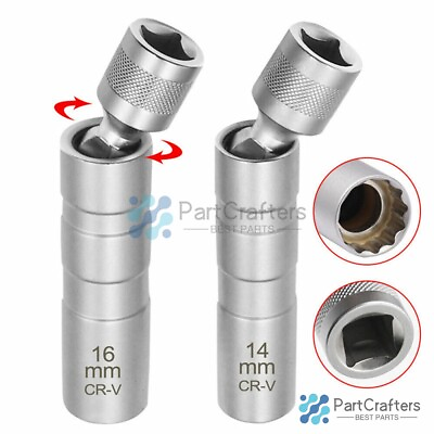 #ad 14MM 16MM Thin Wall Magnetic Swivel Spark Plug Socket 12 Point Removal Tool NEW $9.79