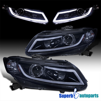 #ad #ad Fits 2012 15 Honda Civic 4Dr 12 13 2Dr Glossy Black Projector Headlights LED Bar $284.98