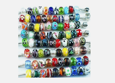 #ad 50 Pcs Glass European Lampwork Beads Large Holes for Jewelry Making Bracelet3 $17.99