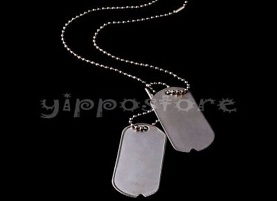 #ad U.S. Military Spec Army WWII Blank Dog Tags Set w Stainless Steel Chains $4.99
