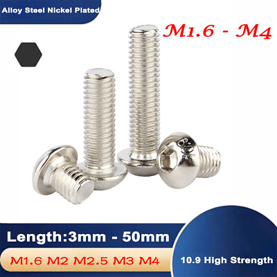 #ad M2 M4 Hex Socket Button Head Allen Bolts Screws ISO 7380 10.9 Steel Nickel Plate $2.57