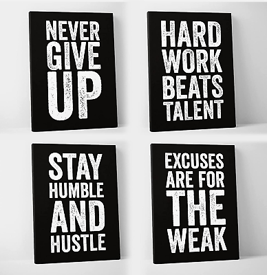 #ad Motivational Quotes Canvas Set Home Gym Decor Black White 16 X 20 Inches $129.00