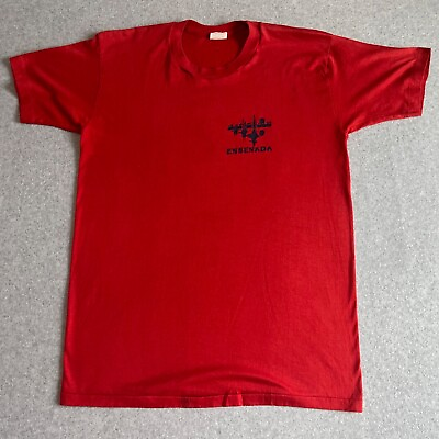 #ad Vintage Ensenada Shirt Adult Medium Red Single Stitch Mexico Mens 80s Sailing $18.00