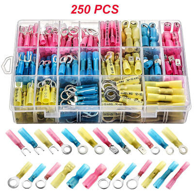 #ad 250x Assortment Heat Shrink Wire Connectors Electrical Ring Spade Crimp Terminal $11.88